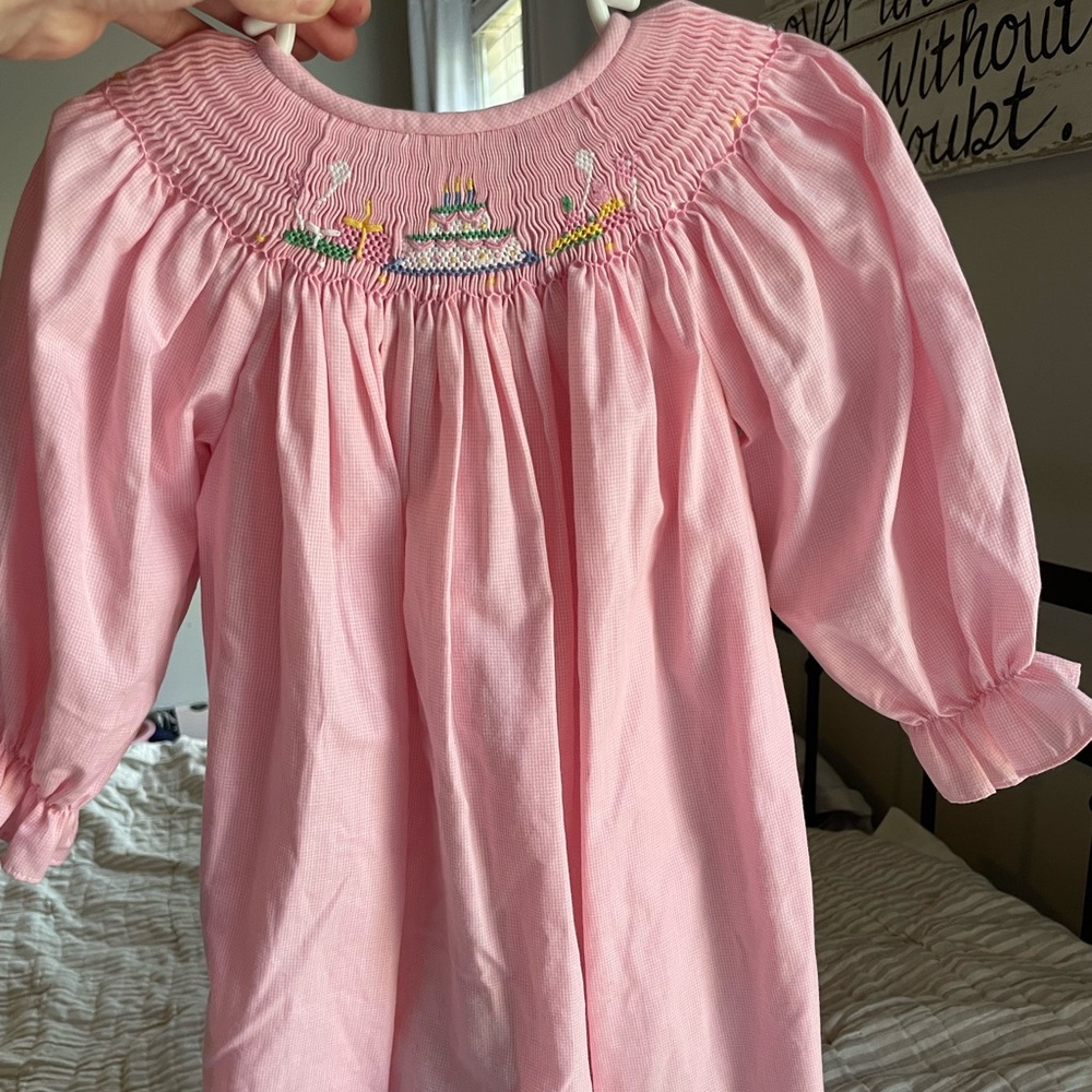 Girls 2T Long Sleeve Birthday Smocked Dress